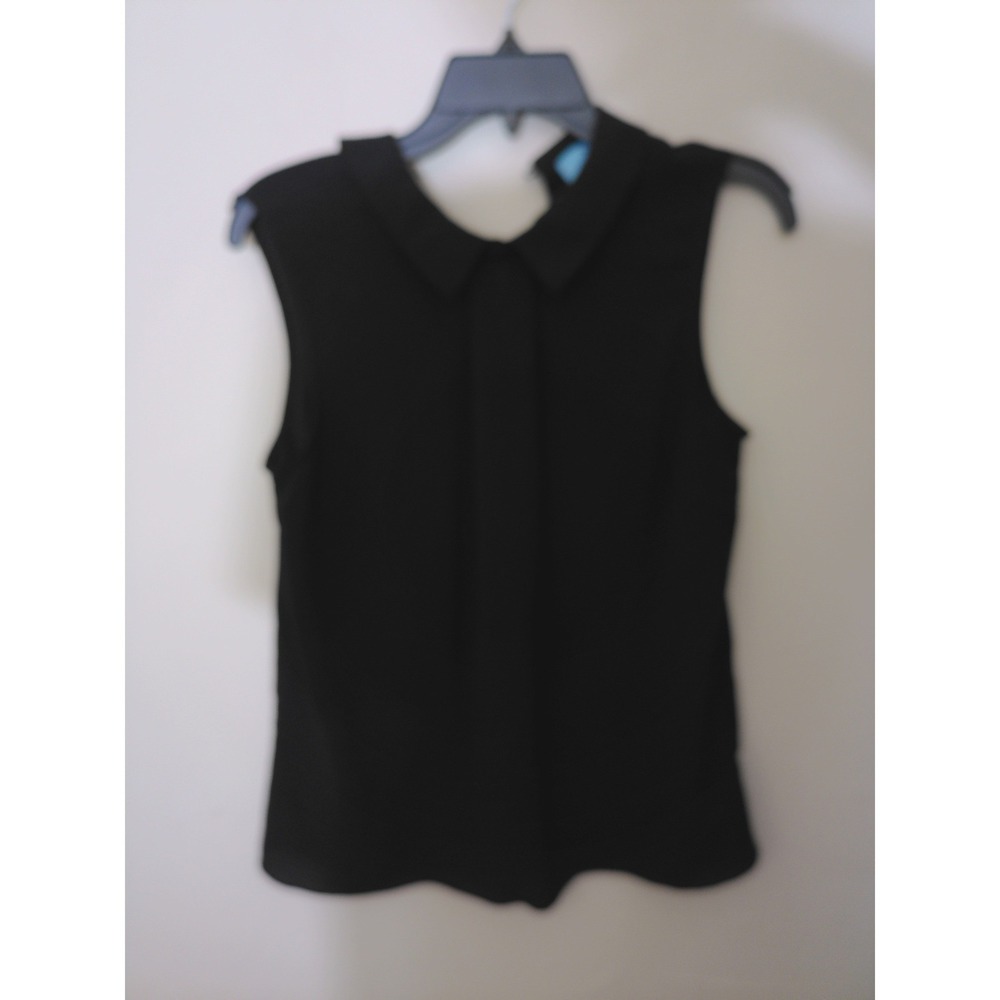CeCe Blouse Women's S Black Sleeveless Peter Pan Collar Minimalist Professional